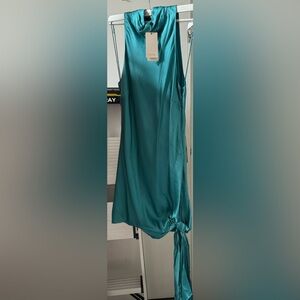 Stunning bright blue-turquoise  100% Silk soft satin cocktail/party mini dress.
